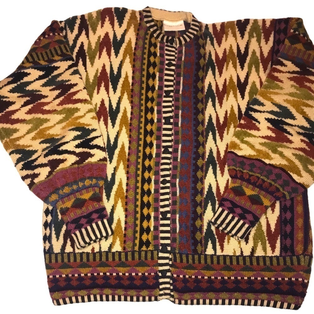 Maggie White Chenille Wool Blend Knit Heavy Weight Sweater Jacket Cardigan